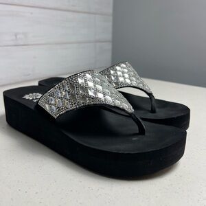 Yellow Box Flip Flops Harlequin Rhinestone Sparkle Perri Wedge Sandals Womens